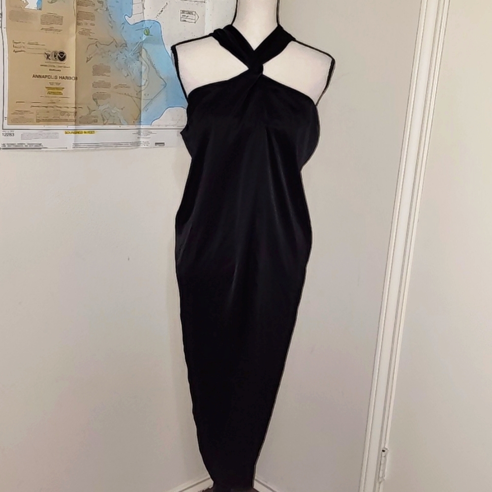 "NANUSHKA" BLACK MOCK HALTER DRESS SZ XL